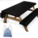 Picnic Table Cover with Bench Covers Elastic Edges, Black Table Cover Outdoor Patio Camping Essentials 72 Inch 3PCS, Waterproof Windproof Tablecloth for Camping, Patio Party, Wedding, RV & Outdoor