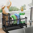 Sponge Holder for Kitchen Sink, Sink Organizer with Brush Holder Kitchen Countertop Organizers and Storage Essentials, Rustproof 304 Stainless Steel, Black