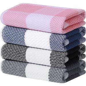 Homaxy 100% Cotton Waffle Weave Check Plaid Kitchen Towels, 13 x 28 Inches, Super Soft and Absorbent Dish Towels for Drying Dishes, 4-Pack, Multicolor