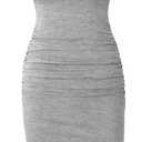 Missufe Women's Short Sleeve Ruched Casual Sundress Midi Bodycon T Shirt Dress (Gray, L)