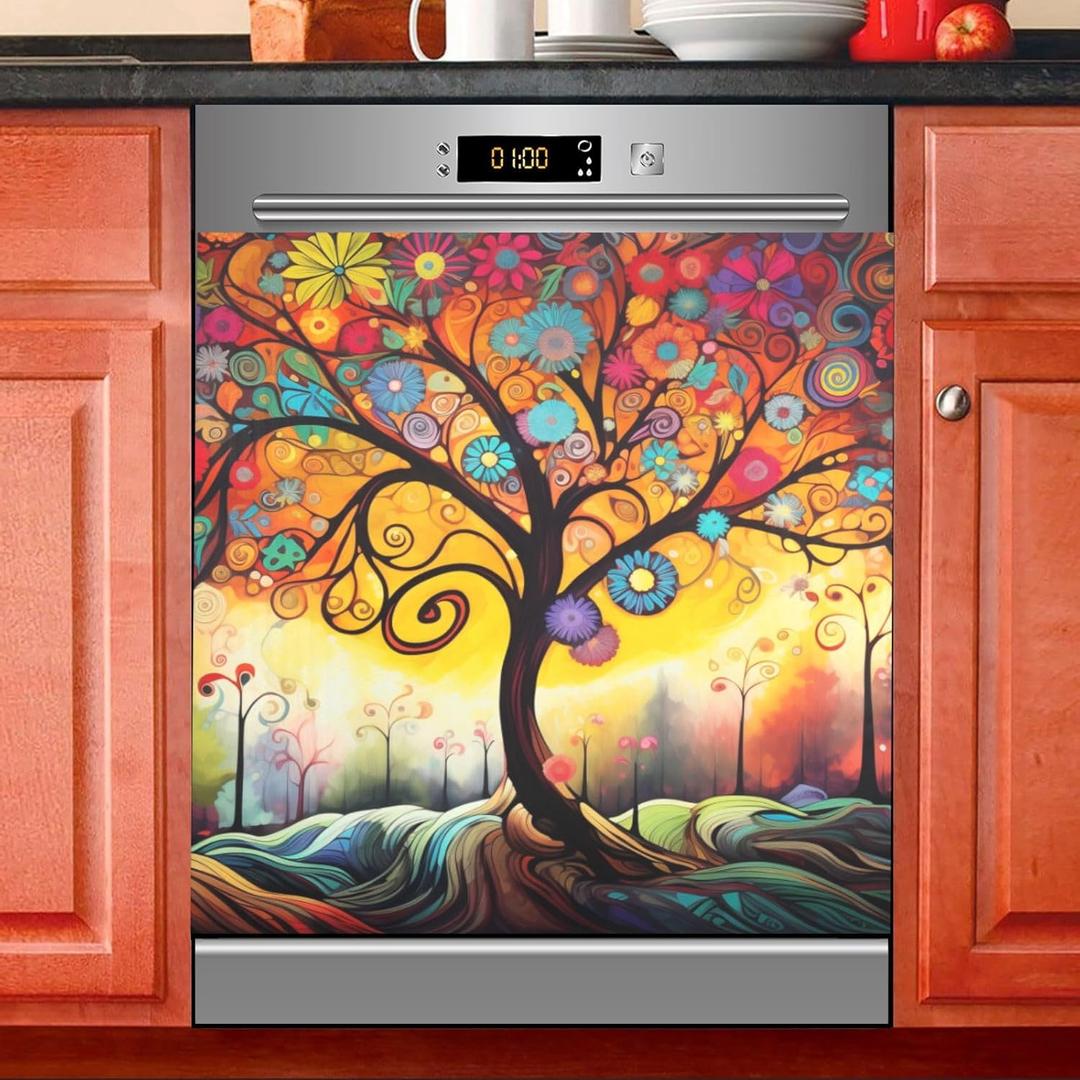 Abstract Tree Dishwasher Magnet Cover Sticker Magnetic Refrigerator Panel Front Door Fridge Microwave Decal (23 X 26 in)
