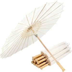 33 Inch White Paper Parasol Umbrella for Wedding Decor & DIY Art - Large Handmade Wooden Frame Sun Wedding Parasols, Asian Party Backdrop Painting Craft Projects