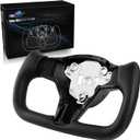 ZIMABLUE Yoke Steering Wheel Personalized Yoke Steering Wheel, Nappa Leather with Side Matte Carbon Fiber without Front Trim for Tesla Model 3 2017-2023, Model Y 2019-2024 With Heating Function