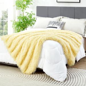 DREAMNINE Decorative Oversized 850GSM Thick Fluffy Feather Faux Fur Blanket 60" x 71", Soft Long Shaggy Fuzzy Blankets, Reversible Warm Elegant Furry Blanket for Valentine Gift Bed, Twin Size, Yellow