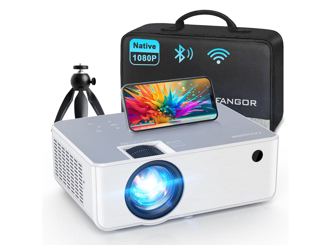 FANGOR WiFi Bluetooth Projector, Built-in Speaker, Native 1080P ProjectorOutdoor Indoor Home Theater Movie Projector, Compatible with HDMI, USB, AV, Fire Stick, Laptop, Smartphone, Game Console