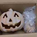 3 Pcs Large Halloween Light up Pumpkin Fall Home Decorations Plastic Terracotta Pumpkins 5''- 9'' Jack O' Lantern Outdoor Indoor Battery Operated Lighted Pumpkin with Spooky Face