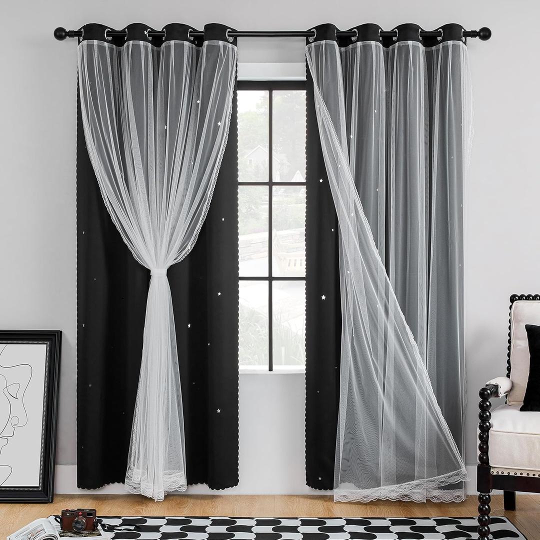 XiDi Grommet Curtains for Bedroom, Black Out Curtains for Girls Bedroom Decor, Unicorn Curtains for Kids Room, Blackout Curtains for Living Room 84 inchs Long 34 inches Wide 1 Panel Black
