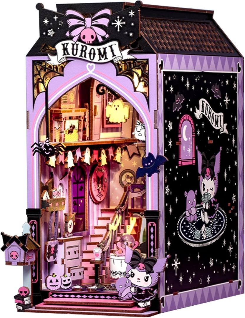 Hands Craft Kuromi Spooky House DIY Book Nook Kit  Official Sanrio Miniature Shelf Insert with Touch LED  283-Piece 3D Puzzle for Adults & Teens  Playful & Enchanting Dcor