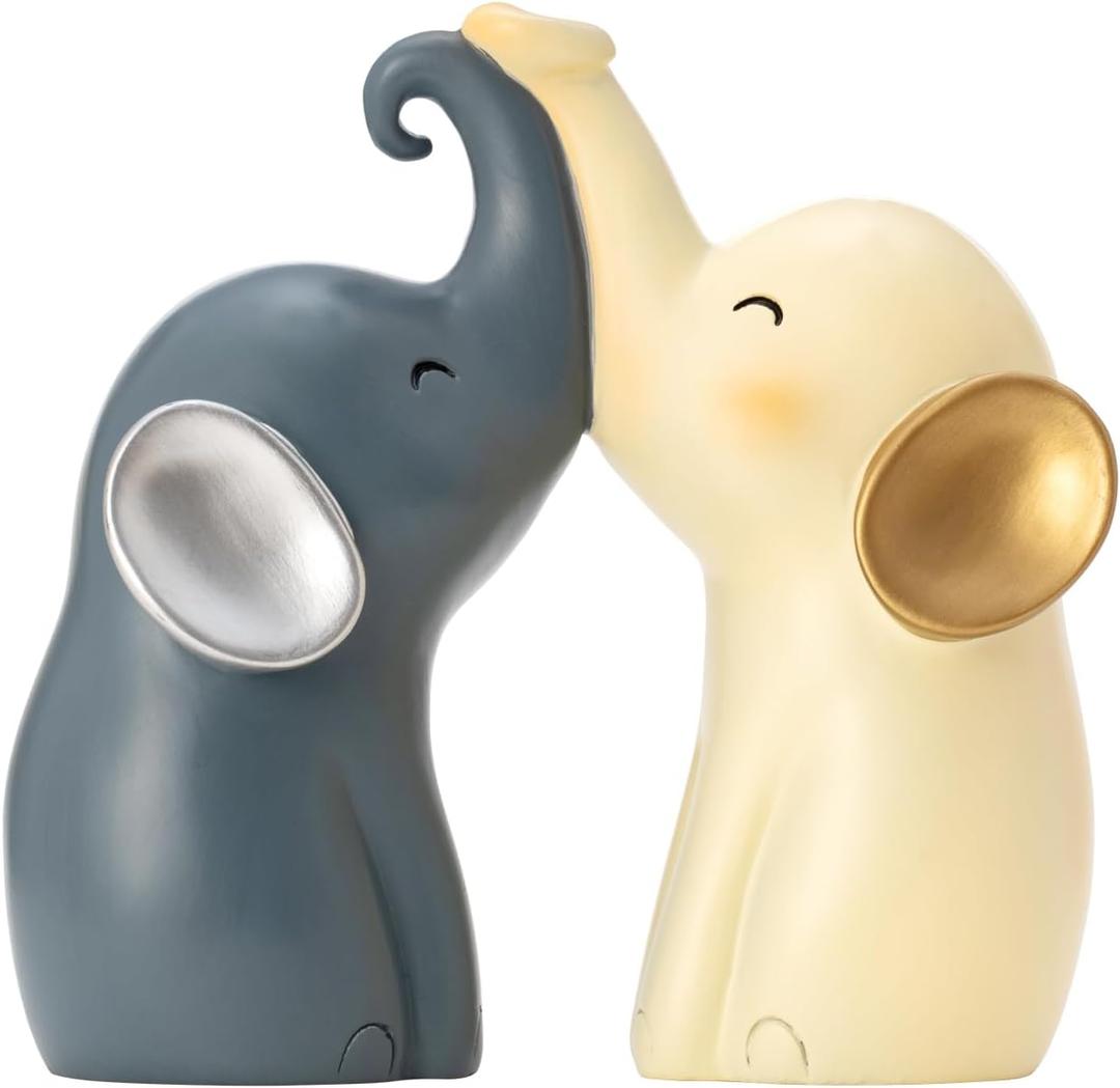 Cute Elephant Couple Sculpture Statue - 6.3" Resin Figurines Decor for Home Office Shelf - Anniversary Birthday Gift for Women Mom Wife Girlfriend - Lucky Good Luck Charm Ornament