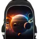 Solar System Planets Stars Space Kids Backpack, Galaxy School Bookbag for Boys and Girls, Polyester, 17 Inches Back Pack, Giftable, Bottle Holders, Tablet Compartment