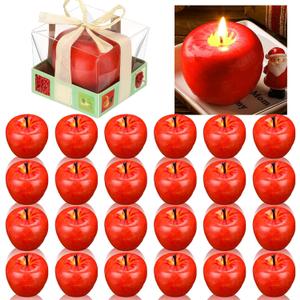 Tondiamo 24pcs Apple Candle Christmas Artificial Creative 3D Apple Shaped Candle Gifts for Women Party Wax Gifts for Christmas Party Home Table Decor Mother Gift (Red)