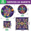 CC HOME Mardi Gras Birthday Paper Plates Napkins Purple Mask Disposable Tableware Set Party Supplies Carnival Theme Dinnerware Serves 24 Guests for Audlts Kids Girls Baby Shower Birthday 88PCS