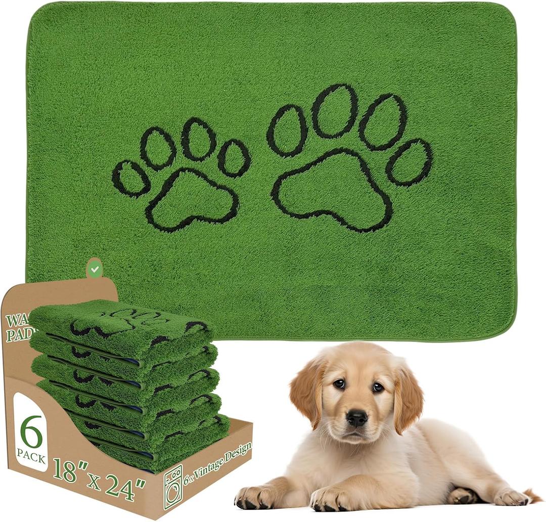 Homimp Washable Pee Pads for Dogs, 6 Pack Super Absorbent Reusable Puppy Pads, Green Long Wool Fake Grass for Potty Training, Upgrade NonSlip and LeakProof,Floor, Couch, Bed, and Crate,Green 18"×24"