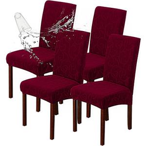 Genina Waterproof Dining Room Chair Covers Stretch Parsons Chair Slipcovers for Dining Room Kitchen Chair Protector Cover, Removable, Washable (4, Flower Pattern-Wine Red)