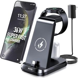 VCVS 36W USB C Super Fast Charging Station for Samsung Phones Watches Earbuds, 3 in 1 Charger for Samsung Galaxy Watch Ultra/7/6/5/4/3, Galaxy S24/S23/S22/21/20,Note20/10,Z Fold/Flip 5/4,USB-C Buds, Carbon