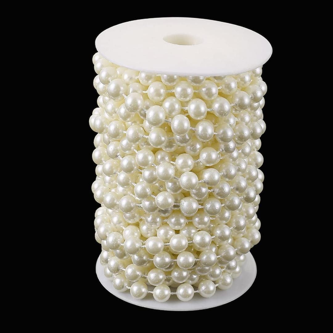 Jerler Pearl Garland 11 Yards/33Feet Artificial Pearl Bead Chain Trim Strands Roll, Ideal for DIY Crafts, Christmas, Wedding, Bouquet and Party Decoration (10mm-Ivory)