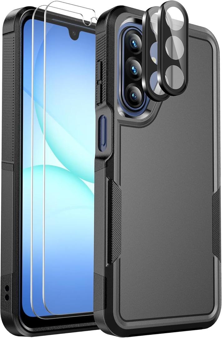 Ezanmull for Samsung Galaxy A17 5G Phone Case, [Military Grade Drop Protection] [Glass Screen Protector + Camera Lens Protector] Non-Slip Shockproof Case (Black)