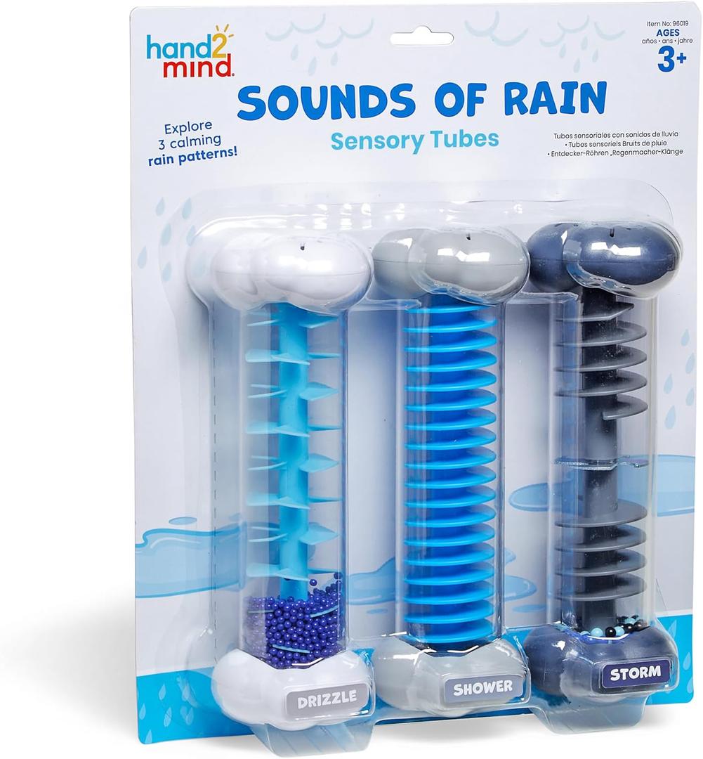 hand2mind Calming Sounds Sensory Tubes, Rain Sound Fidget Tubes, Rain Stick Instrument, Toddler Sensory Toys, Calm Down Corner Supplies, Science Classroom Weather Toys, Play Therapy Activities