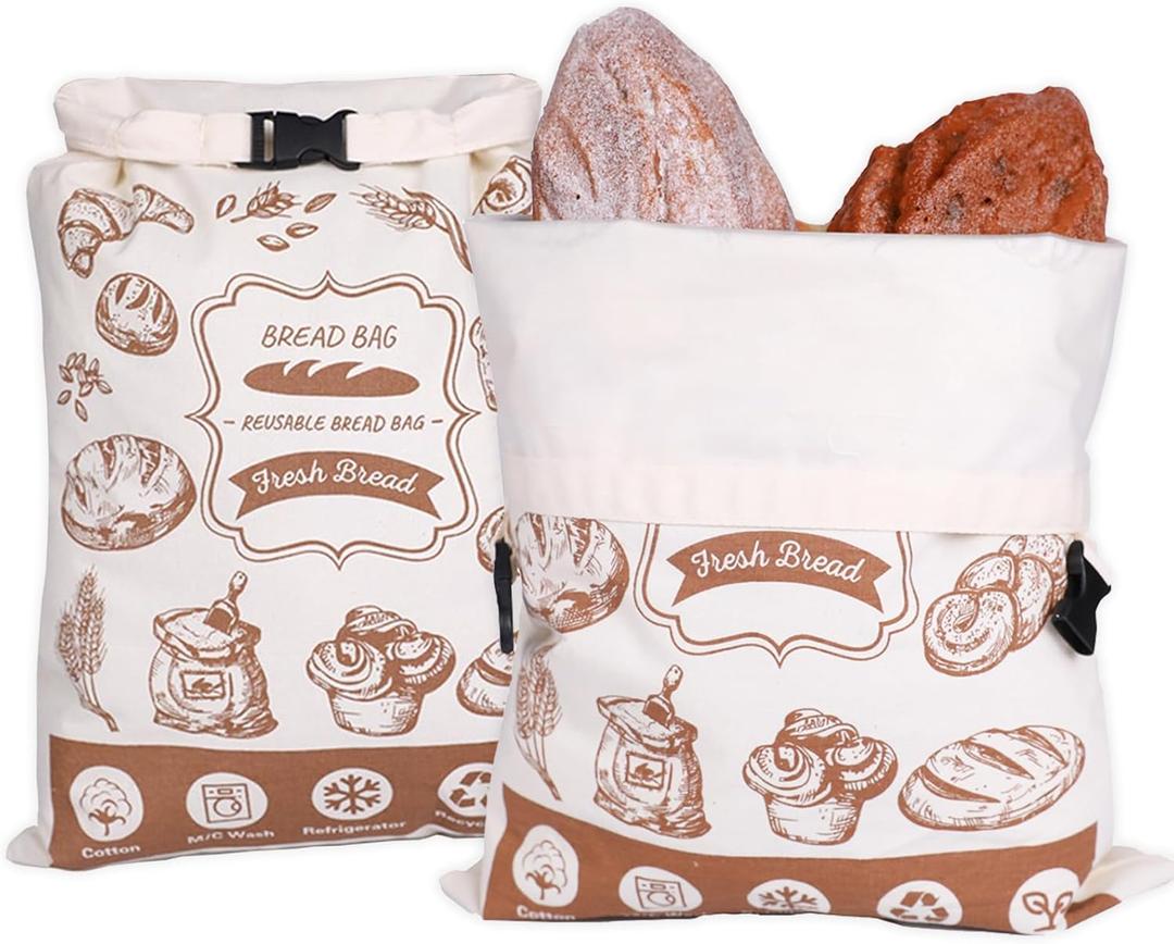 2 Pack Reusable Bread Bags for Homemade Bread, Bread Storage Bags for Freezer & Refrigerator, Fresh Keeping Extra Large, Reusable Food Storage Bag