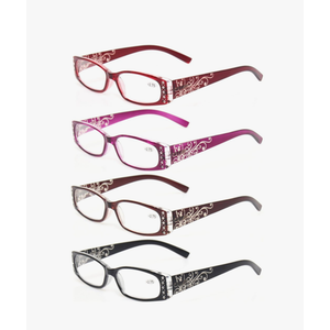 Kerecsen 4 Pairs Ladies Reading Glasses Spring Hinge with Laser Pattern Readers,+3.00