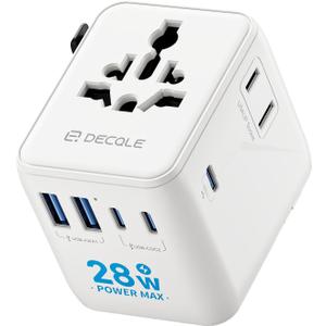 Universal Travel Adapter, International Travel Plug Adapter with 3 USB-C 2 USB-A Ports, with Extra 2 Prong AC Outlet All in One Portable Socket, for USA, UK, EU, AU 224+ Countries (White)