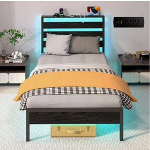 J.Fkne Twin Bed Frame with LED Lights & Charging Station, Metal Platform Bed with Headboard, Heavy Duty Metal Slats, No Box Spring Needed, Noise Free, Easy Assembly J.Fkne Twin Bed Frame with LED Lights & Charging Station, Metal Platform Bed with Headboard, Heavy Duty Metal Slats, No Box Spring Needed, Noise Free, Easy Assembly