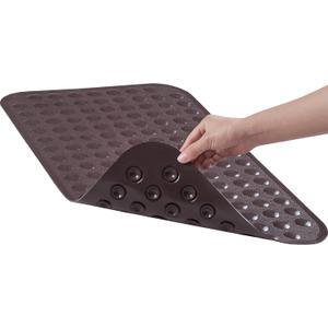 Yanzifly Bathtub Mat Non Slip Bath Mat for Tub Silicone Soft Bath Tub Mat Non Slip Shower Mats, Suction Cups Bath Tub Anti Slip Matt for Family Use, Machine Washable- Brown (27" x 15.3" (Rectangular), 27x15.27"brown)