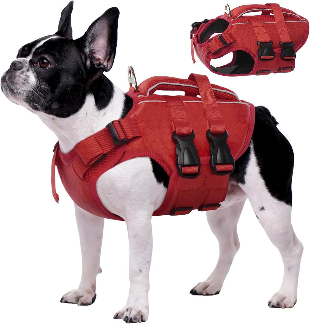 Kuoser Dog Life Jacket High Flotation, Reflective Dogs Life Vest for Swimming Boating, Adjustable Small Medium Large Dog lifejacket, Lightweight Dogs Life Preserver Rescue Handle Spring Summer Pool XS