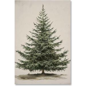 Yermidi Vintage Christmas Tree Wall Art Green Neutral Pine Tree Poster Rustic Farmhouse Holiday Minimalist Wall Decor Winter Botanical Canvas Print Picture for Living Room Home 16x24inch Unframed