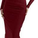 Women's Sexy Mesh Dresses Long Sleeve Slim Fit Elegant Sheer Maxi Dress Party Club Night Out Evening Cocktail Long Dresses (Large, Burgundy)