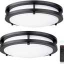 Flush Mount Ceiling Light with Remote: 2 Pack 13 Inch Lights fixture, 3000K-4500K-6000K Adjustable 3 Color Temperature, Dimmable Lighting Fixtures for Kitchen Bedroom Hardwired Installation (Black)