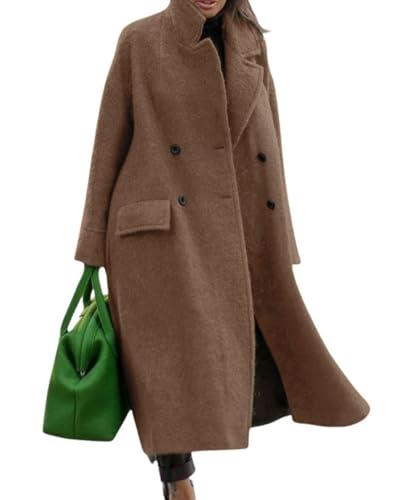 CHARTOU Women Oversized Long Winter Coats Warm Wool Blend Pea Trench Coat Overcoat (X-Large, Camel)