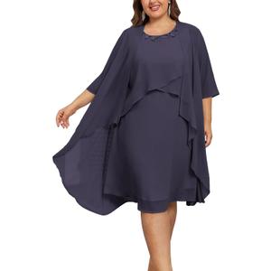 Hanna Nikole Womens Plus Size Dress with Jacket 2 Piece Wedding Guest Dresses Flowy Mother of The Bride Dress (Charcoal Gray)