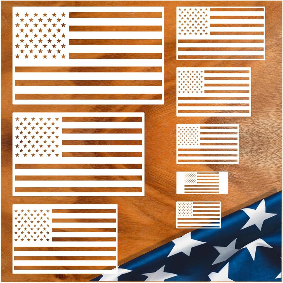 Pkqon Large American Flag Stencil Star Stencils for Painting 50 Stars Military Template for Flag Patriotic Wood Burning Stencils for Spray Painting on Shirt Project Crafts Wooden (Flag one)
