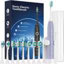 Rtauys S5 Sonic Electric Toothbrush for Adults with 8 Brush Heads, IPX7 Electric Toothbrush with Travel Case, 2.5 Hours Charge for 120 Days, 5 Modes with 2 Minutes Built in Smart Timer Light Purple