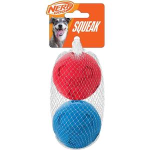 Nerf Dog Soccer Ball Dog Toy with Interactive Squeaker, Lightweight, Durable and Water Resistant, 2.5 Inches, For Medium/Large Breeds, Two Pack, Blue and Red