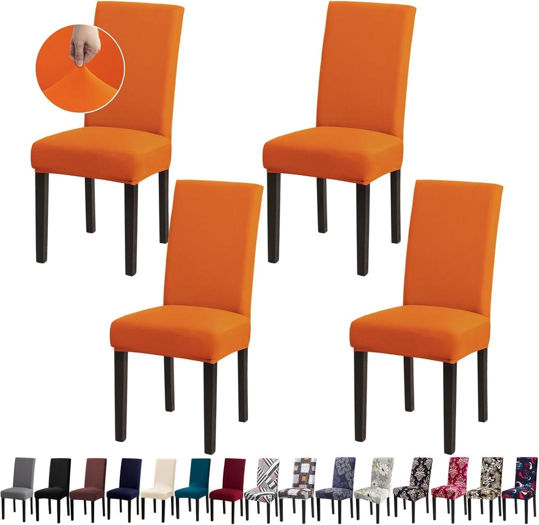 Chair Covers for Dining Room Set of 4, Dining Chair Covers, Kitchen Chair Covers, Stretch Removable Washable Dining Chair Slipcovers for Home, Hotel, Banquet, .Orange
