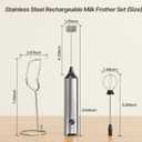 Upgraded Rechargeable Milk Frother Handheld, 3-Speed Electric Frother with 2 Whisks (Frother & Egg Whisk),304 Stainless Steel Drink Mixer for Coffee, Cappuccino, Hot Chocolate, Ideal Christmas Gift (Silver Charging Edition)
