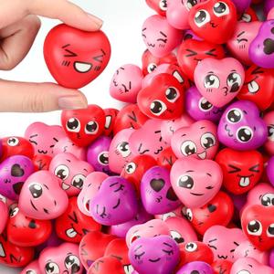 300 Pieces Valentine Day Heart Stress Balls 1.5 Inch Mini Stress Relief Balls Small Heart Shape Ball Kids Adults Wedding School Carnival Gift (Expression)