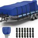 RVMasking Pontoon Boat Cover with Motor Cover, 1400D Heavy Duty Middle Reinforced, Marine Grade Waterproof Boat Cover for Length: 25'-28', Beam Width up to 102", Blue