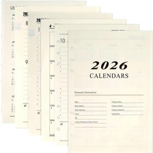 2026 A5 Weekly & Monthly Planner Binder Refill, 5.8"x8.3" 176 Page Planner Refills for A5 Binder, 6-Hole Punched, Daily Planner with Calendar, Contact Pages and Notes (Beige-2026)