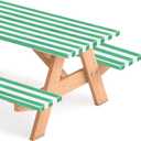 SmoothNovelty Picnic Table Cover with Bench Covers 72 x 30 Inch Waterproof Elastic Fitted Outdoor Stripe Tablecloth for 6 ft Rectangle Tables, School Camping Accessories Park(Aqua Color and White)
