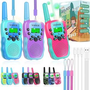Vvinca Walkie Talkies for Kids Rechargeable 3 Pack, Toys for Boys Girls Age 3-13 Outdoor Camping Birthday Gift, 3KM Long Range WalkieTalkie 2 Way Radios 22 CH VOX with Li-ion Battery Flashlight