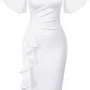 Memoriesea Women's Basic Vintage Ruffle Sleeve Ruched Bodycon Work Midi Pencil Dress, XXL