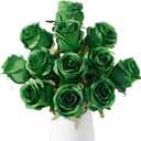12pcs Green Roses Artificial Flowers, Realistic Silk Velvet Fake Flowers with Long Stems for Valentines Day Wedding Bouquets Home Decoration Party & DIY Floral Arrangements (Green)
