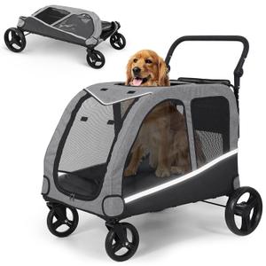 Extra Large Pet Stroller for Medium & Large Dogs - Foldable Design, Adjustable Handle, Up to 160 lbs (Grey)