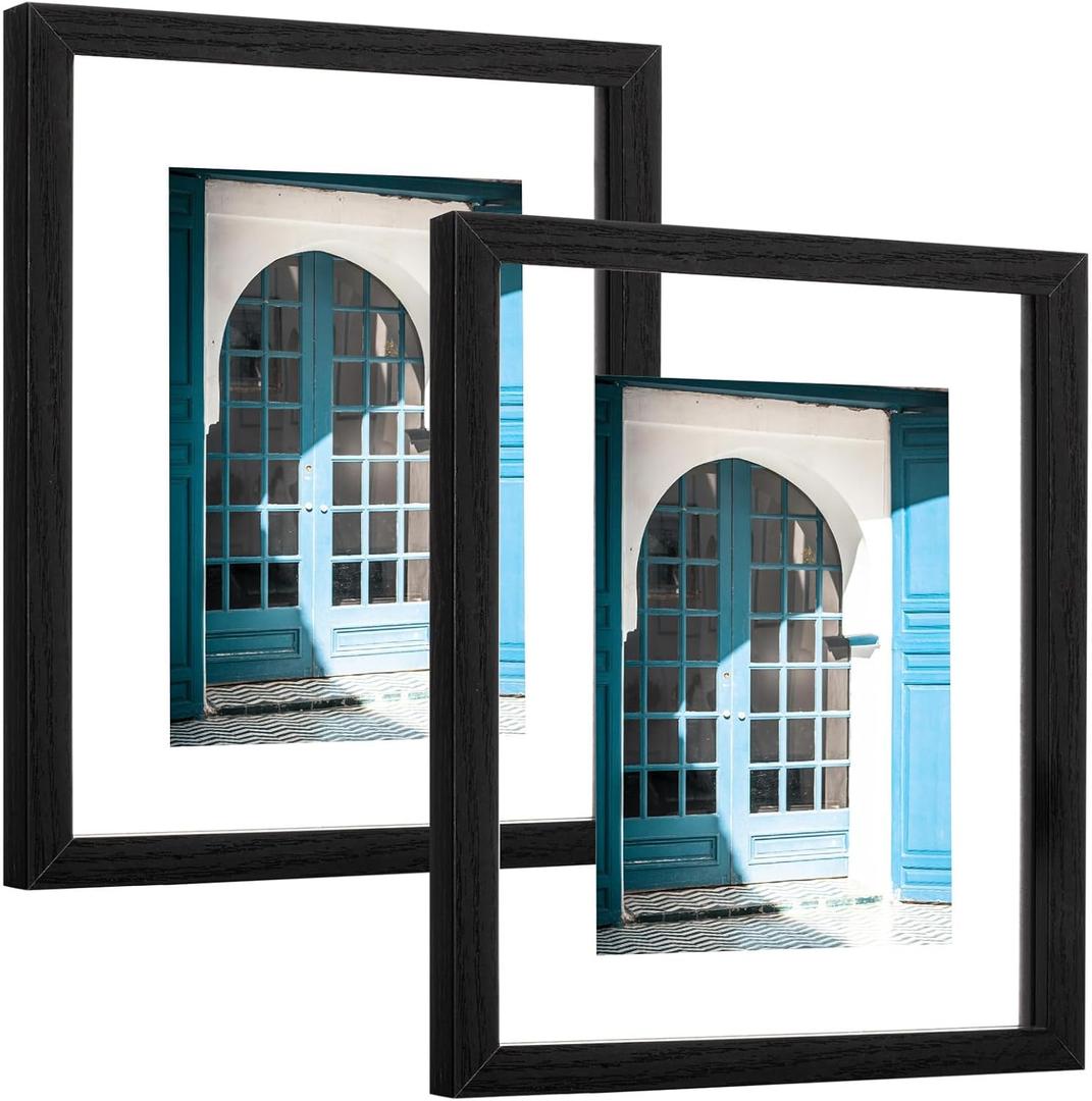 eletecpro 8x10 Floating Picture Frames Set of 2, Clear Double Glass Picture Frames for Wall Mount, Vertical or Horizontal Display Multi-size Photos and Artworks up to 8x10 Inches, Home Decor, Black
