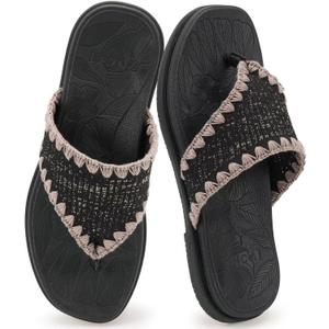 ONCAI Women's Flip Flops Classic Square Toe Yoga Mat Flat Dressy Summer Beach Slide Sandals for Woman Walking Fashion Comfort Ladies Thong Sandals Soft Cushion Rubber Sole US Size 6-11 (Black)