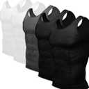 Odoland Men's 5 Pack Body Shaper Slimming Tummy Vest Thermal Compression Shirt Tank Top Shapewear XL