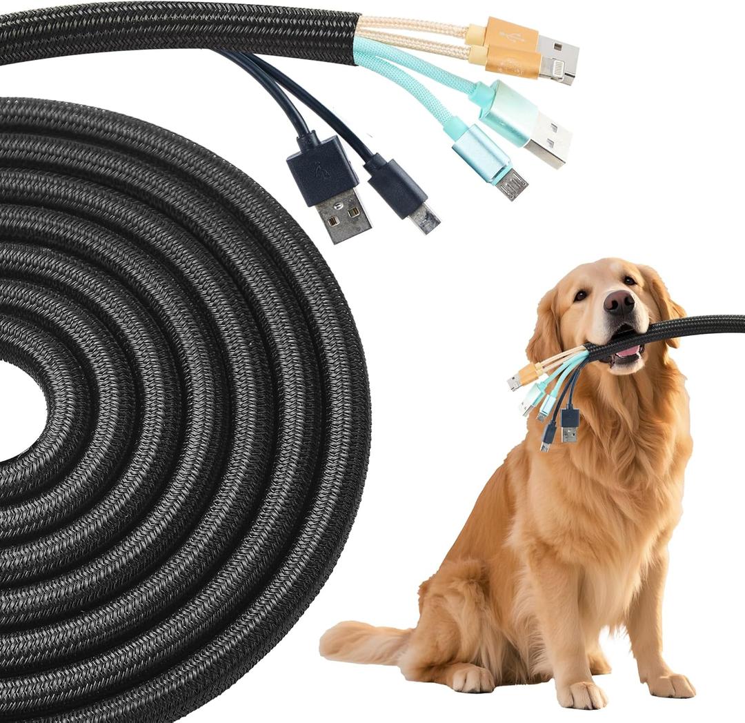 Split Wire Loom 2PCS 5/8 Inch 5ft, Braided Cable Sleeve for Cable Management, Cord Protector for Pets, TV, Desk & Automotive, Black